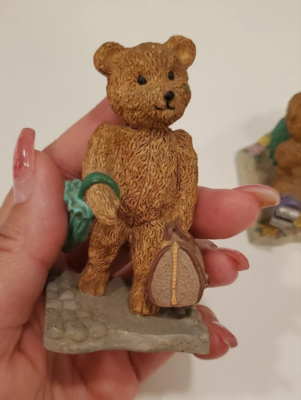 Avon Brown Bear Trio Figurines with Purple and Green Accents
